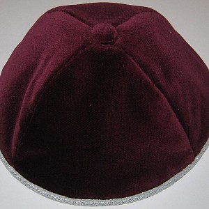 BURG VELVET WITH BURG BUTTON AND SILVER TRIM